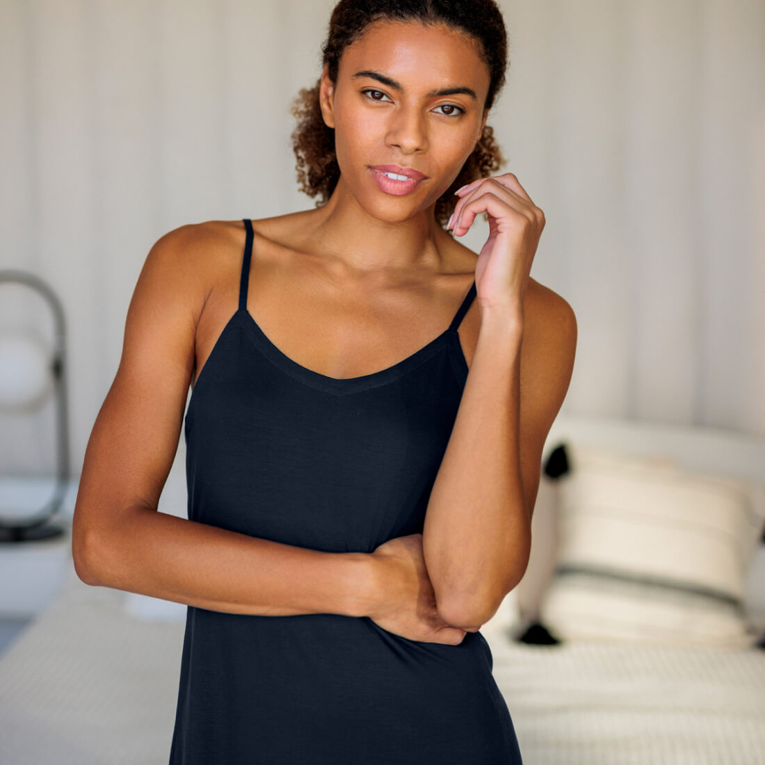 Cooling night slip dress || Navy blue