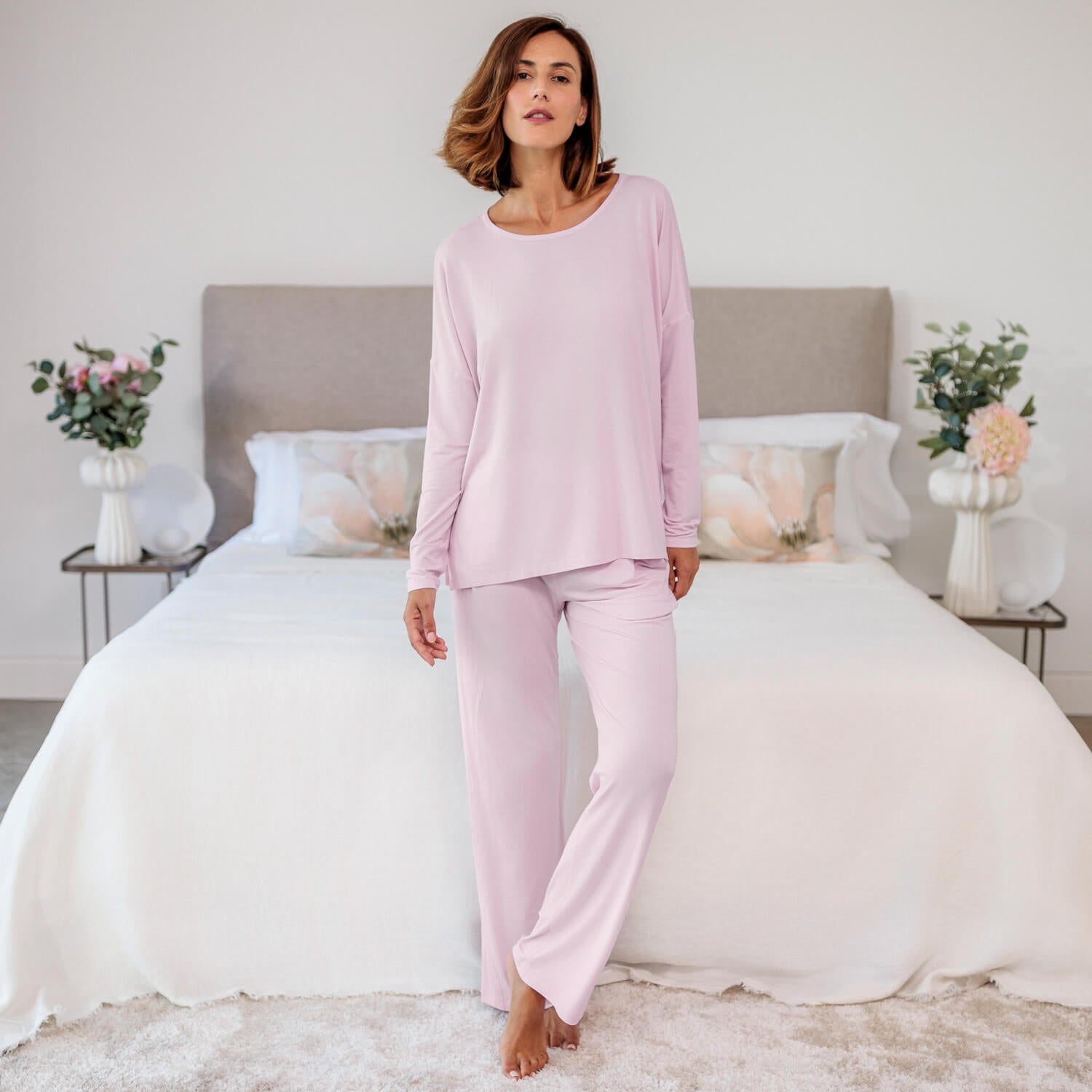 Wide sleep pants women || Pink blush