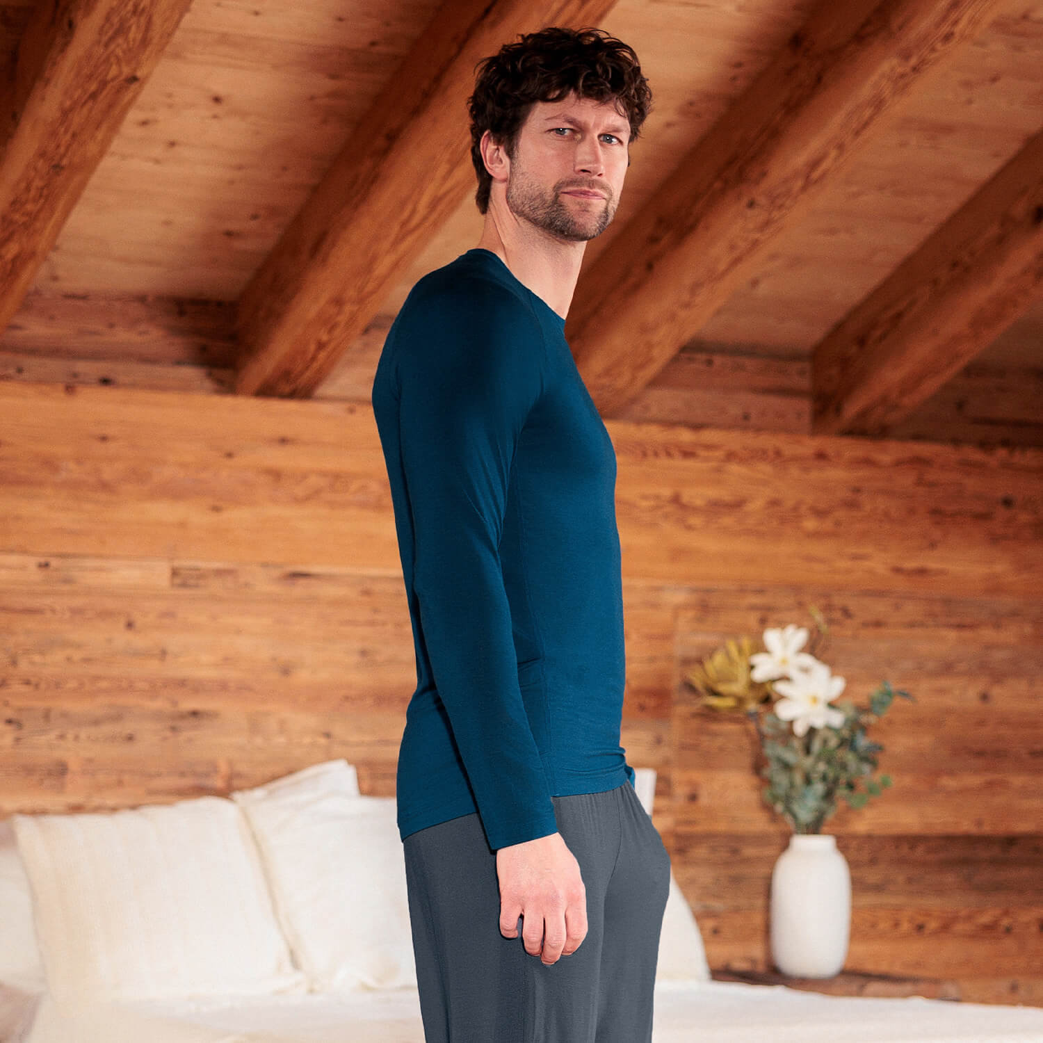 Long sleeve pajama shirt men || Deep Teal