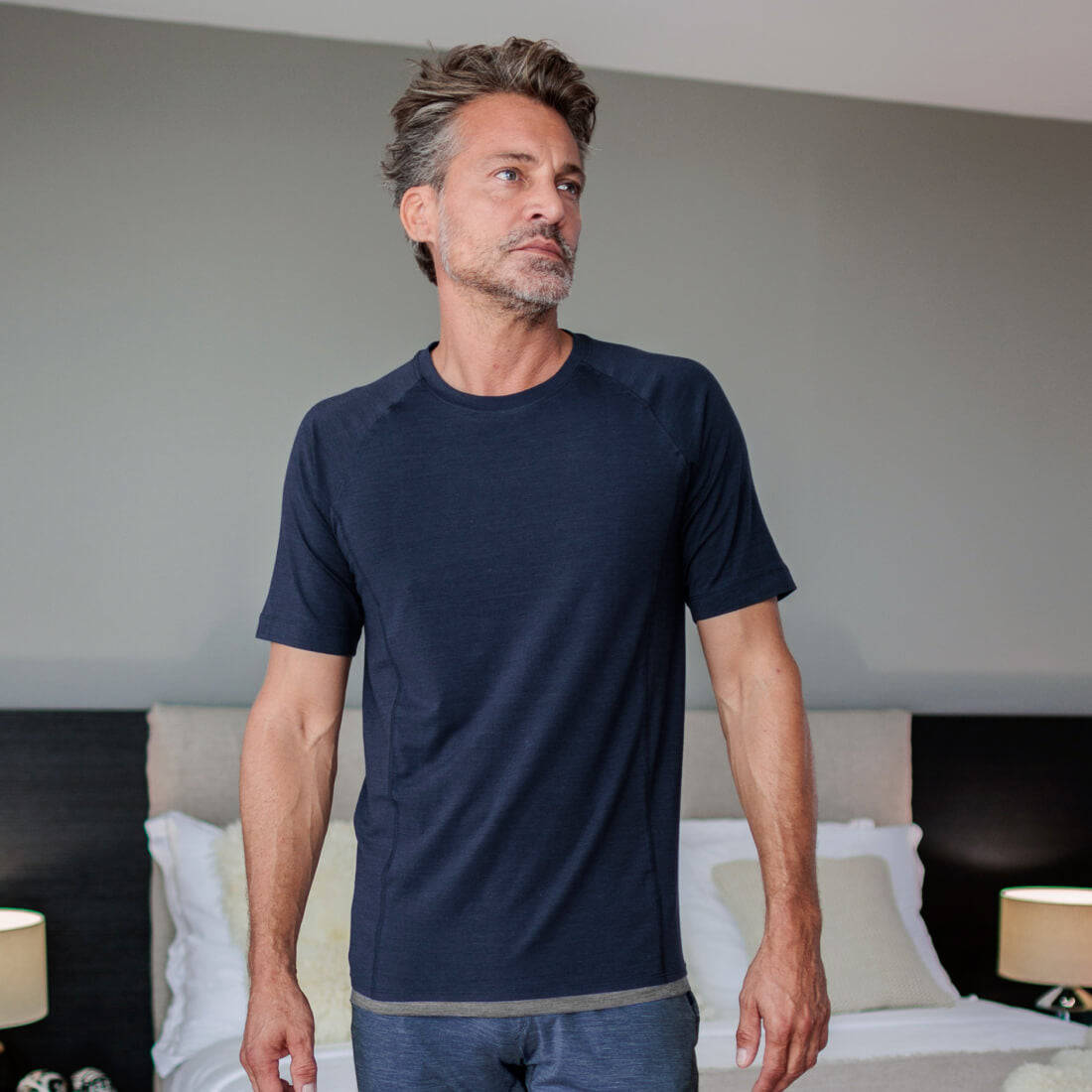 Merino wool pajama t-shirt men || Winter night melange