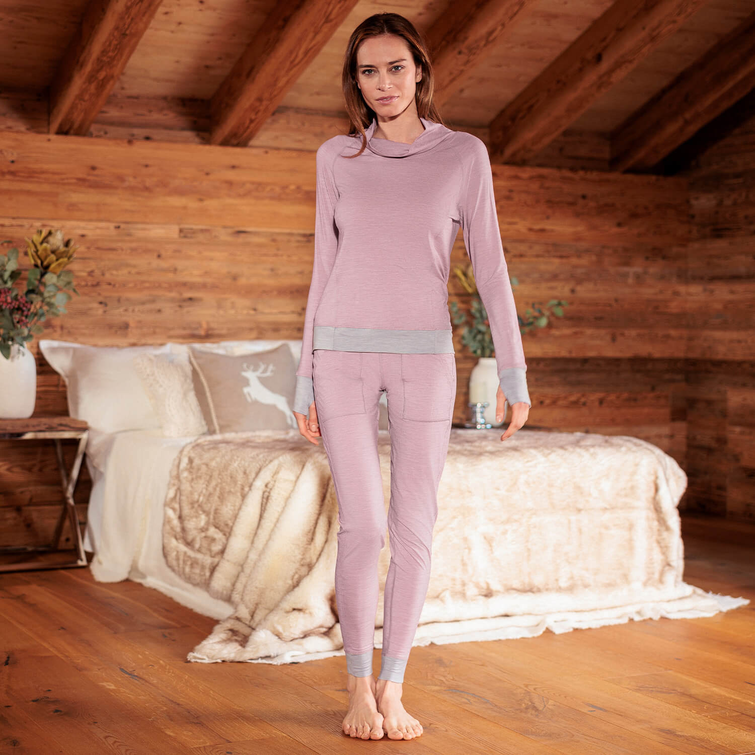 Wool pajamas womens || Dusty pink melange