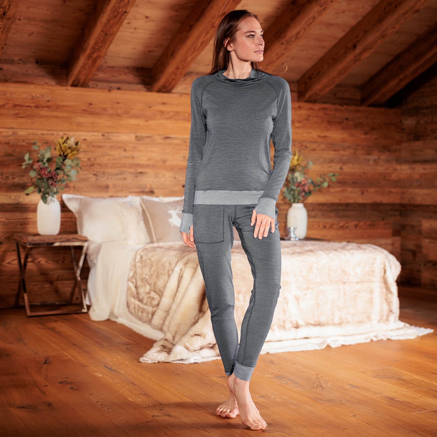 Wool pajamas womens || Dark grey melange