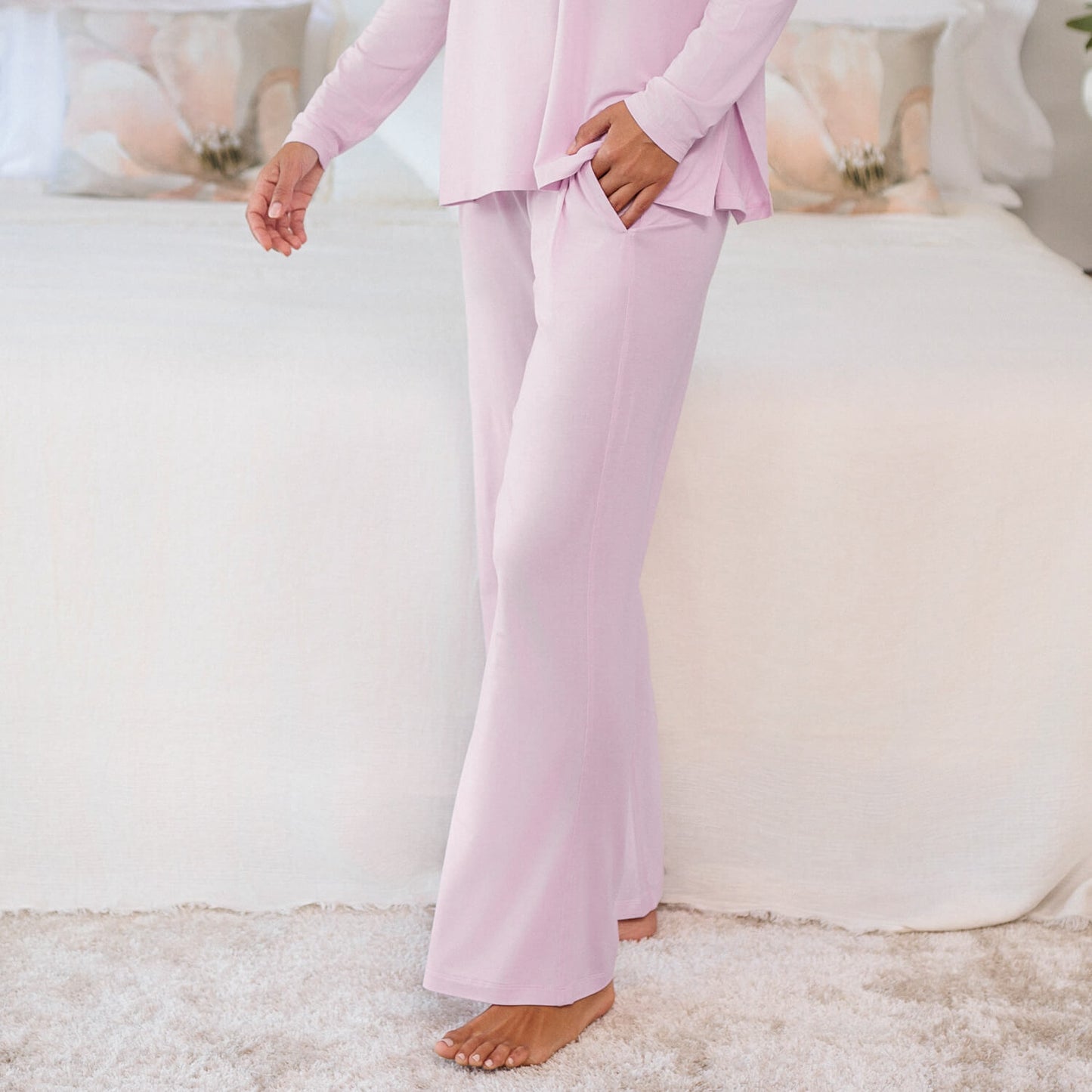 Wide sleep pants women || Pink blush