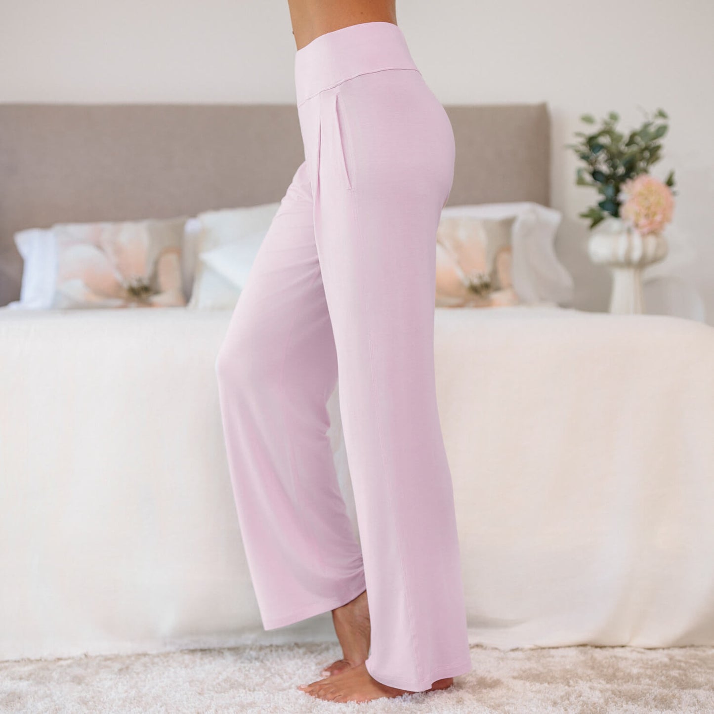 Wide sleep pants women || Pink blush