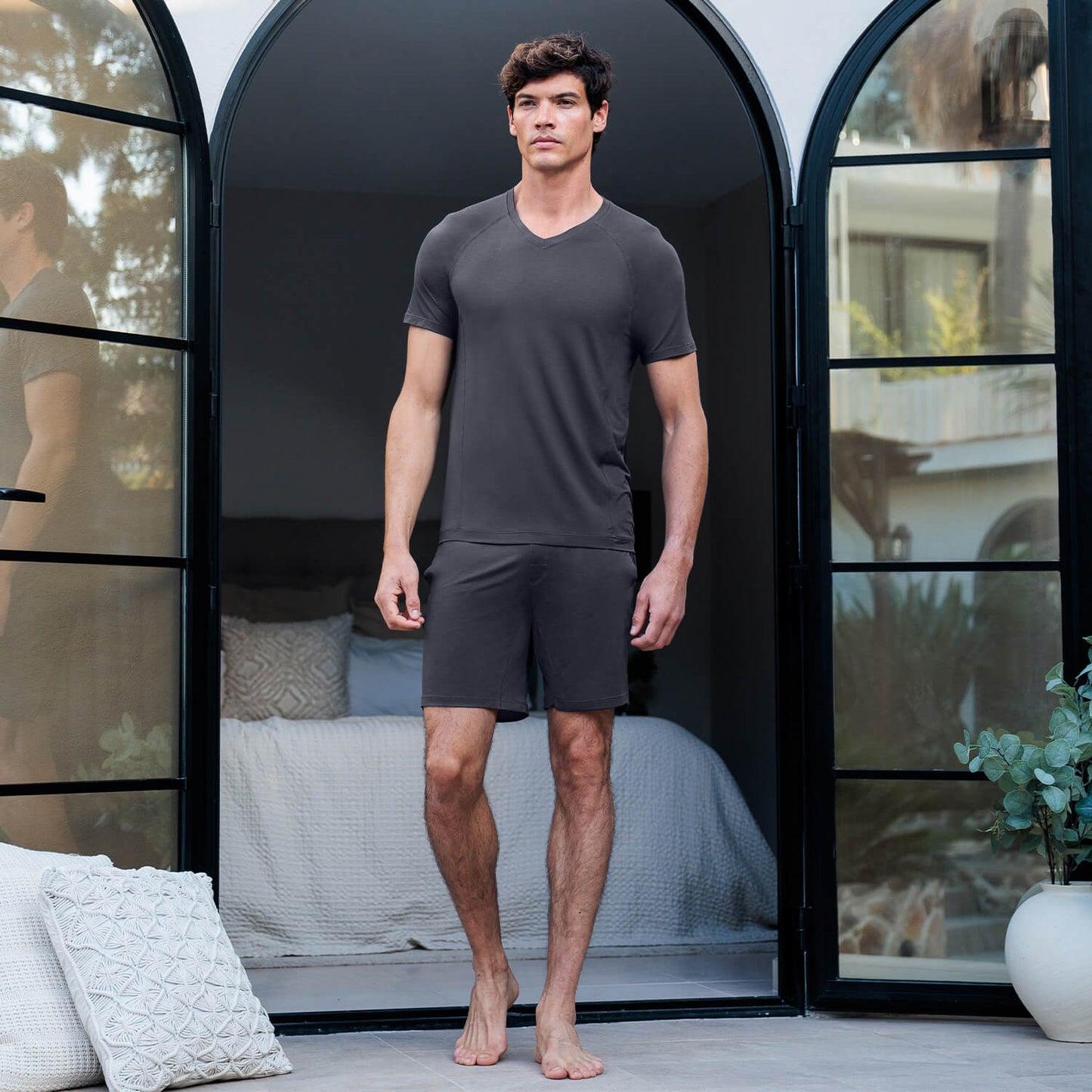 Cooling v-neck pajama t-shirt men || Cool grey