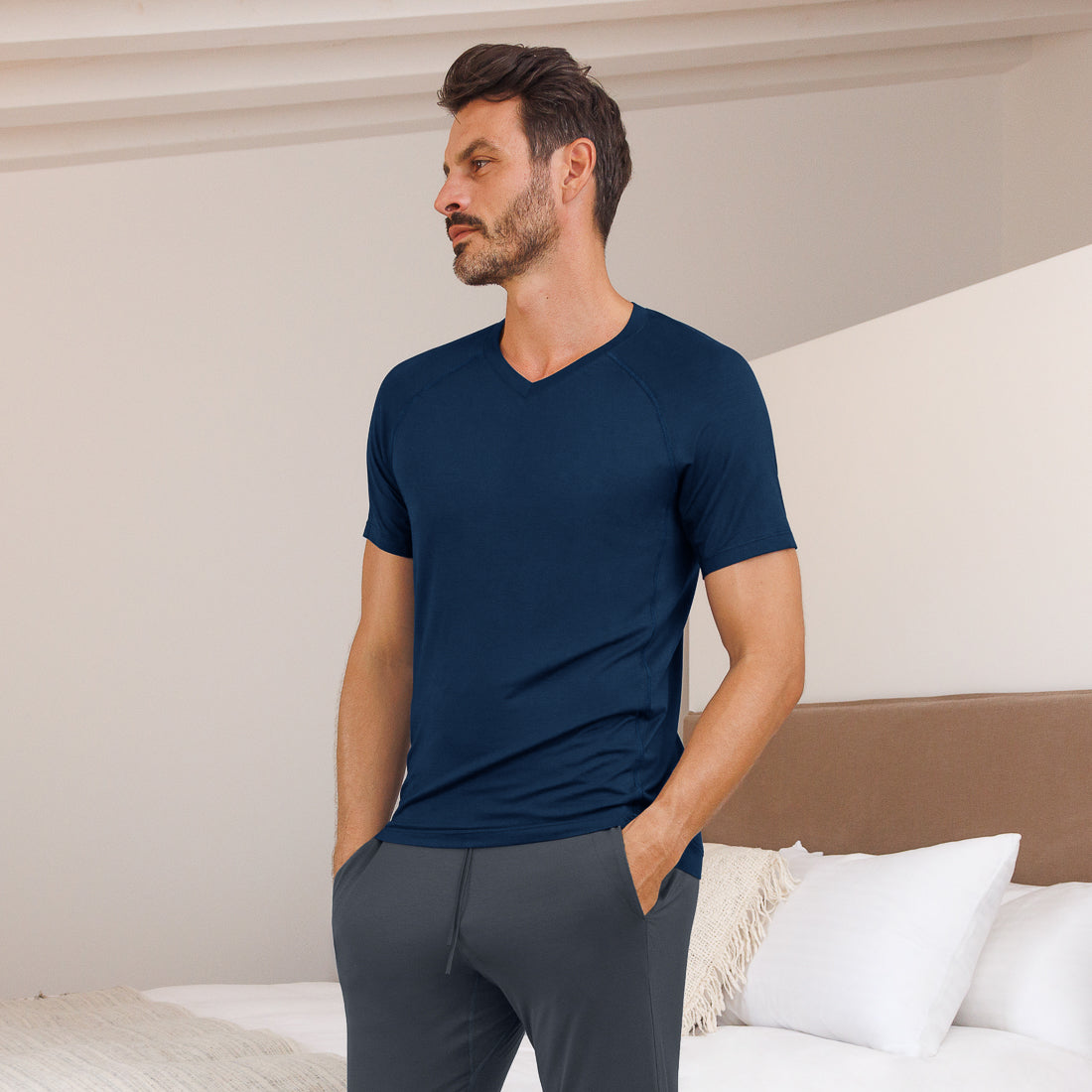 Moisture wicking pajamas top men || Midnight blue